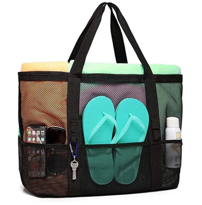 Bolsa tote de brinquedo de grande capacidade, sólida, masculina, feminina, malha, bolsa de praia, esporte ao ar livre, bolsa de higiene pessoal da moda, imperdível