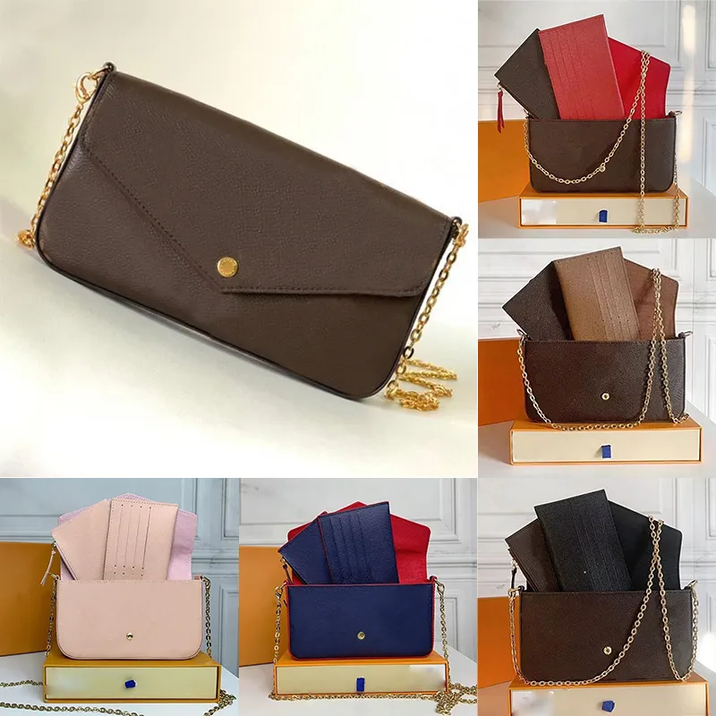 Designer Klassiker Felicie Pochette Bag Pink Schwarz Beige Frauen hochwertige gepragte Blutenbuchstaben Lederketten Umhangetasche Handtasche Clutch