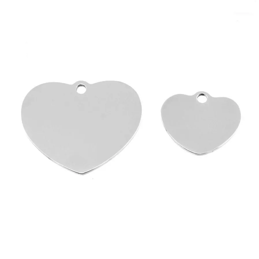 Charms Silver Color Mirror Polish Blank Heart Pendant Anpassad tagg Rostfritt stål Metallplatta för snidning av hela 50st12195
