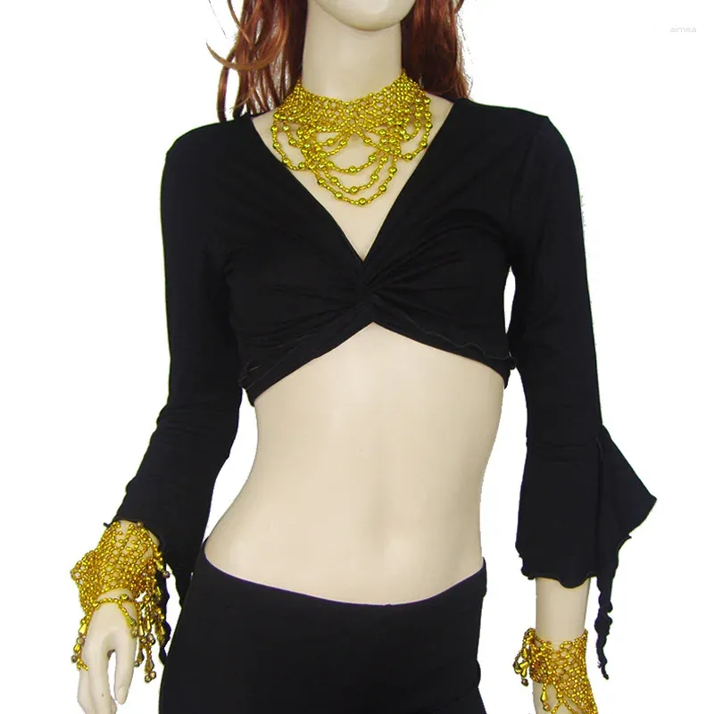 Zużycie scenizowanego bawełnianego liści rozszerzone rękaw górne taniec brzucha praktyka mundurowe akcesoria kostiumowe