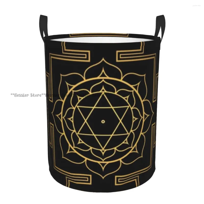 Sacos de lavanderia Cesto Dobrável Sri Yantra Mandala Redondo Armazenamento Bin Grande Cesto Dobrável Organizador de Balde de Roupas