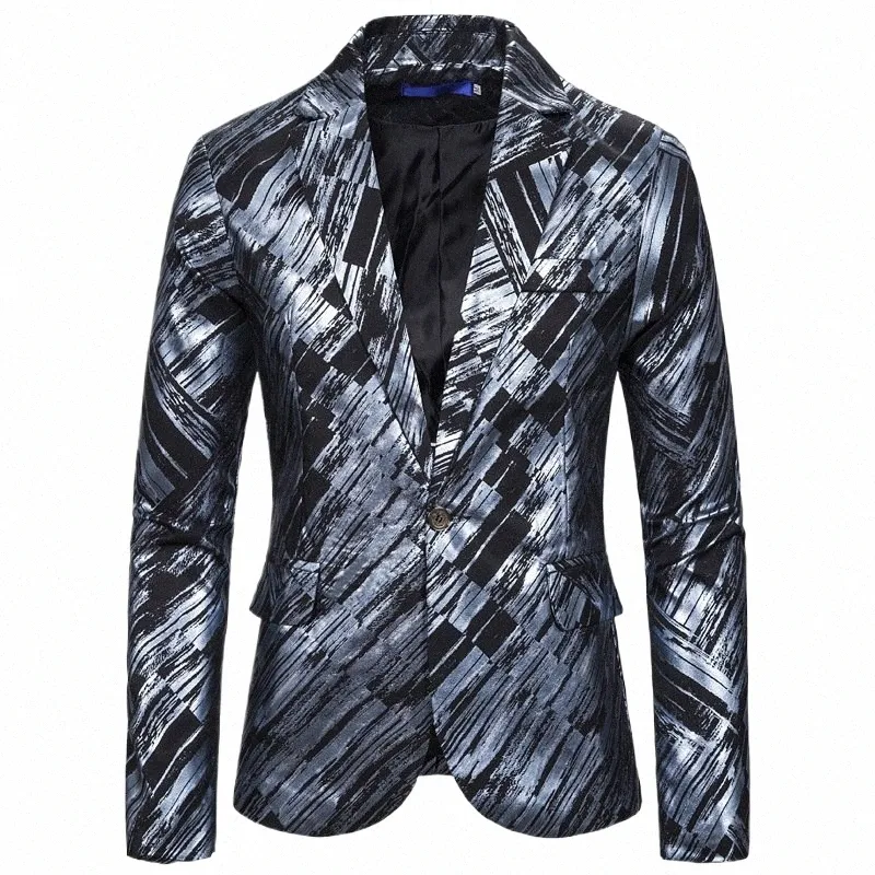 Giacca da uomo con stampa etnica da uomo One Butt Elegante giacca da pranzo Tuxedo Blazer da uomo Festa di nozze Prom Costume di scena Homme XXL N91I #