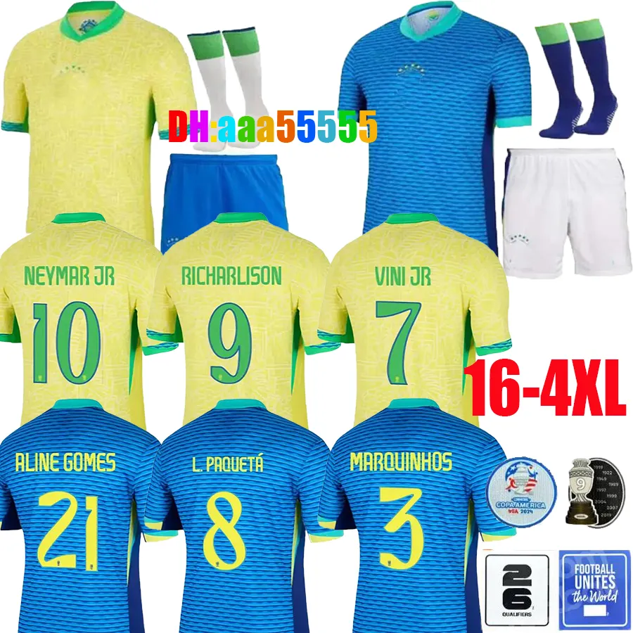 Brésil maillots de football Brésil Copa America Cup NEYMAR VINI JR Kit pour enfants Ensembles 2025 Maillot de football de l'équipe nationale du Brésil 24/25 Version joueur à domicile RODRYGO MARTINELLI