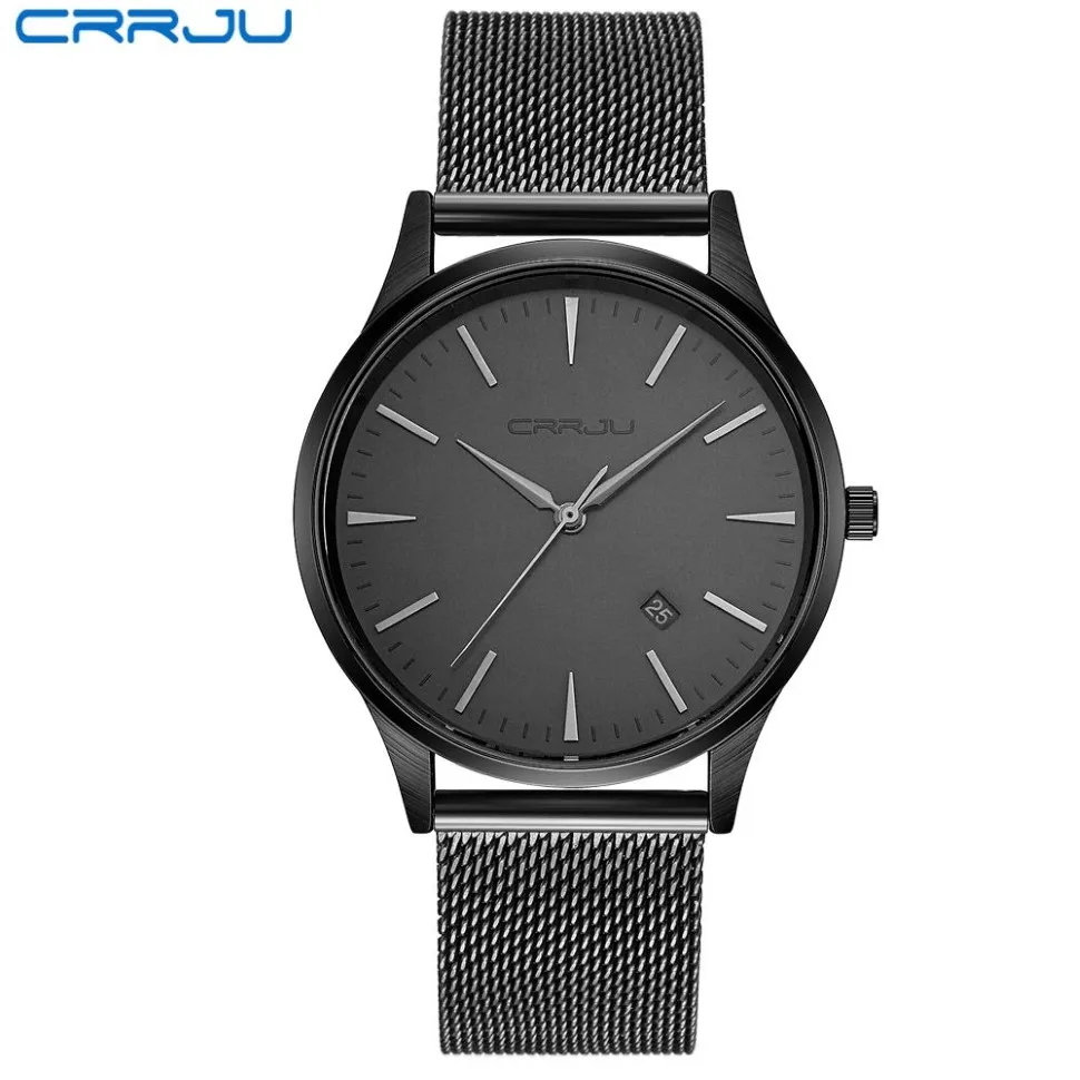 Crrju preto relógio masculino relógios de topo marca luxo famoso relógio de pulso masculino preto quartzo relógio de pulso calendário relogio masculino3031