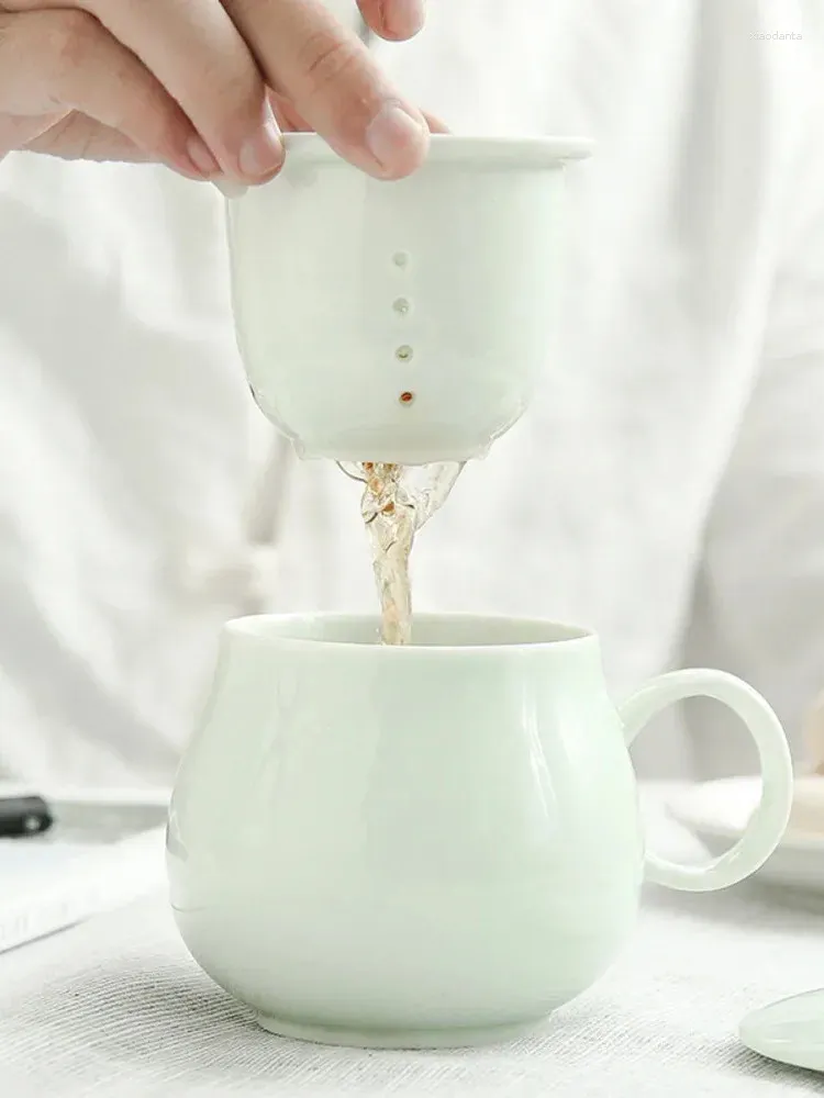 Tassen Celadon Teetasse mit Trenndeckel Sieb Filterbecher Blume Kaffee Wasser Anpassung