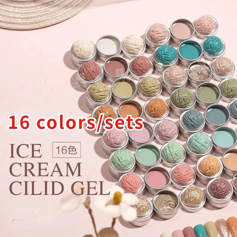 16 Colors/set 64 Colors Solid Nail Polish Gel Ice Cream Textured Nail Glue Mixed with Gradient Paint Fill Glue Cans 240321