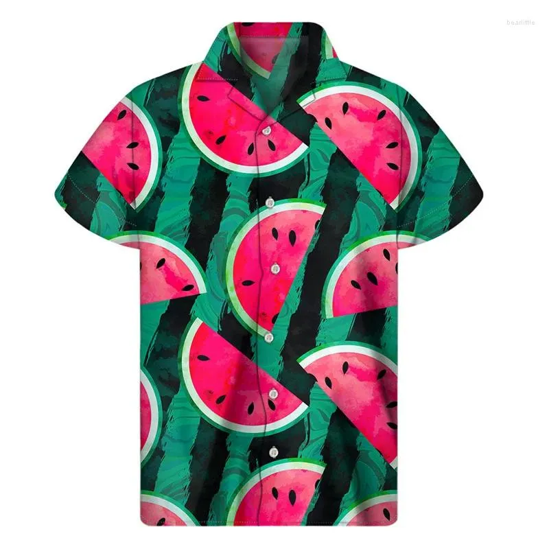 Men's Casual Shirts Colorful Watermelon Graphic Hawaiian Shirt Summer Tops Short Sleeves 3d Printed Fruits Button Men Clothes Lapel Blouse