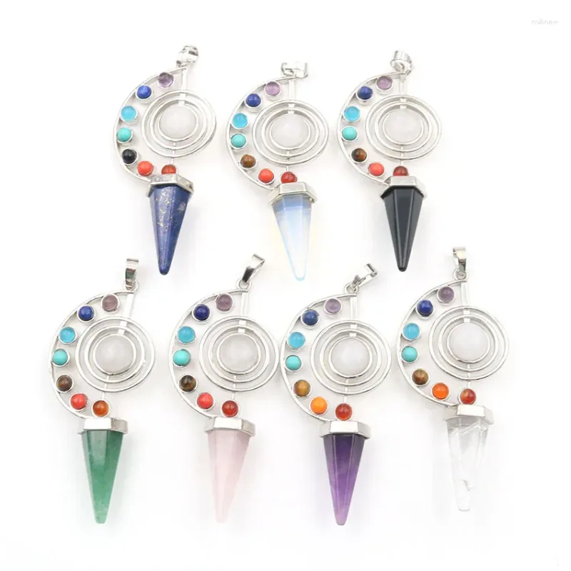 Pendant Necklaces FYJS Unique Silver Plated Spiral With 7 Colors Small Beads Pyramid Stone Healing Chakra Spiritual Jewelry