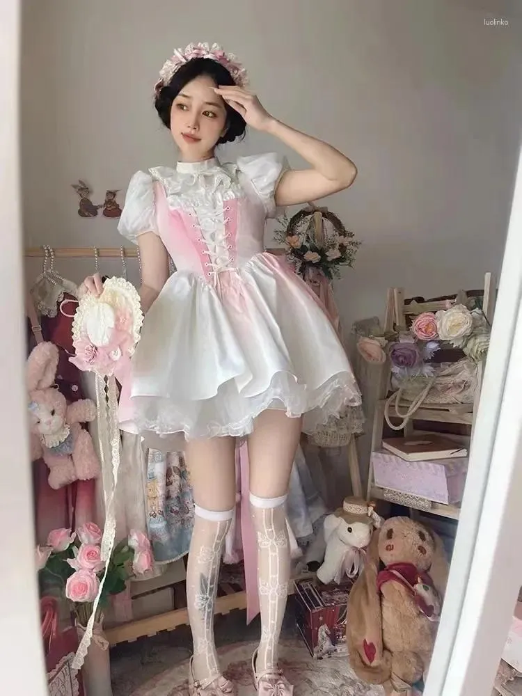 Korean Style Sweet Princess Princess dress with Bubble Sleeves and Gradient Color Bandage Slip for Women - Casual Lolita White Shirt with Y2K Grils Korean Style Sweet Princess Princess dress with Bubble Sleeves and Gradient Color Bandage Slip for Women - Casual Lolita White Shirt with Y2K Grils