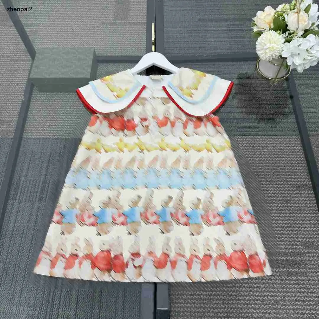 Lüks tasarımcı çocuk kıyafetleri kızlar elbiseler renkli tavşan baskı bebek etek yaka yaka çocuk frock boyutu 100-150 cm prenses elbise 24Mar