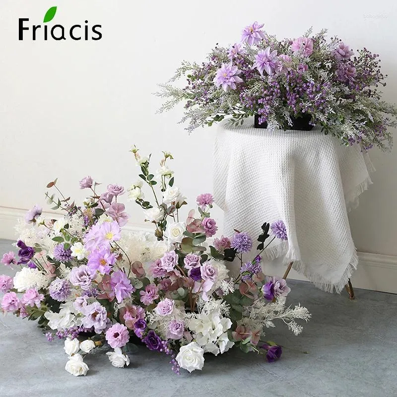 Decorative Flowers Purple Series Rose Plants Leaf Floral Arrangement Decor Table Wedding Backdrop Frame Stage Floor Flower Row Event Party