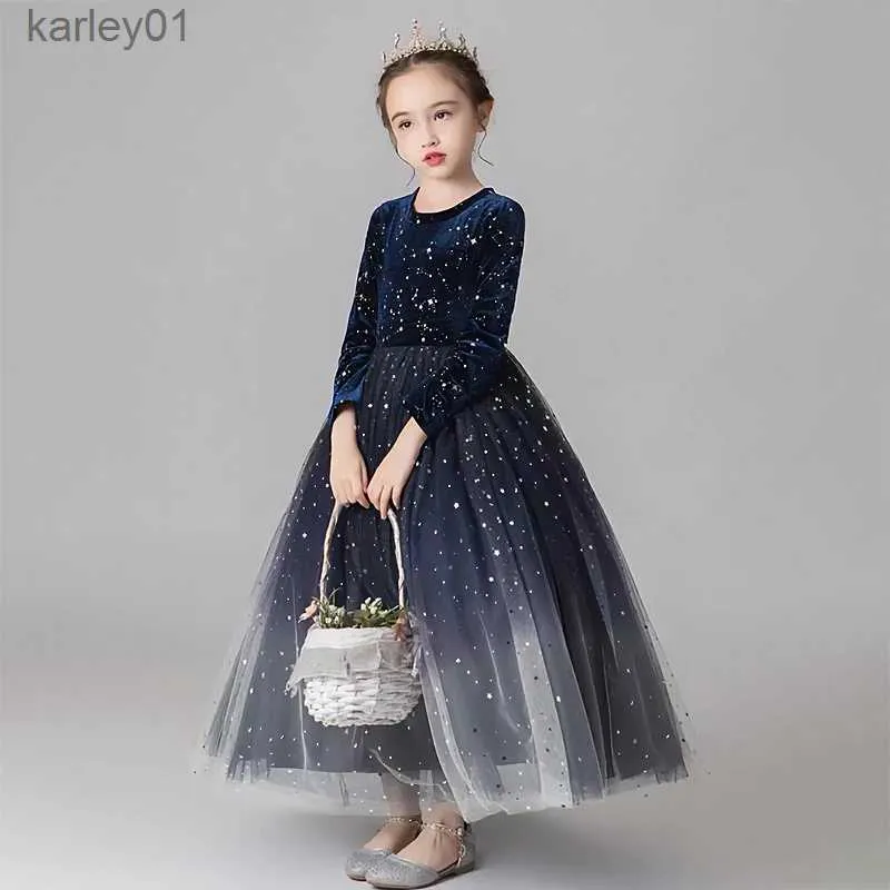 Flickans klänningar Princess Dress for Girls Children Autumn Winter Long Sleeve Lace Sequins Dresses For Girls Kids Teenager Tulle New Girls Clothes YQ240327