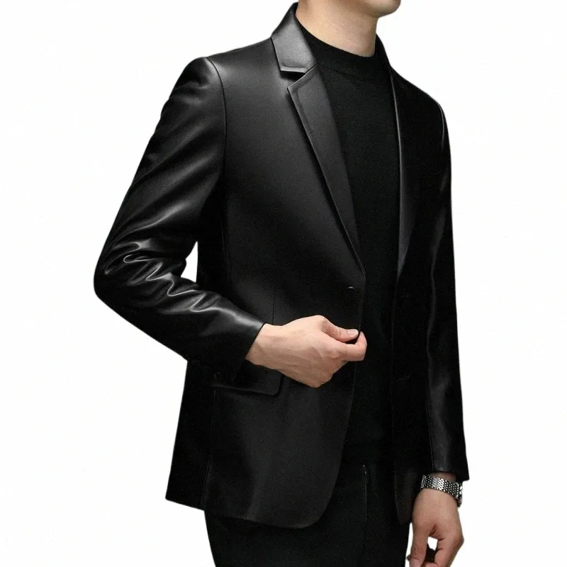 Novos homens Fi Busin Casual Slim-fit Jaqueta de Couro Coreano Fora À Prova de Vento Profial Casamento Cor Sólida Blazer N4Br #