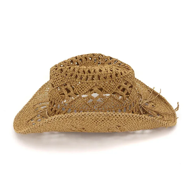 Fashion Hollowed Handmade  Straw Hat Women Men Summer Outdoor Travel Beach Hats Unisex Solid Western Sunshade Cap CP0192 (3)