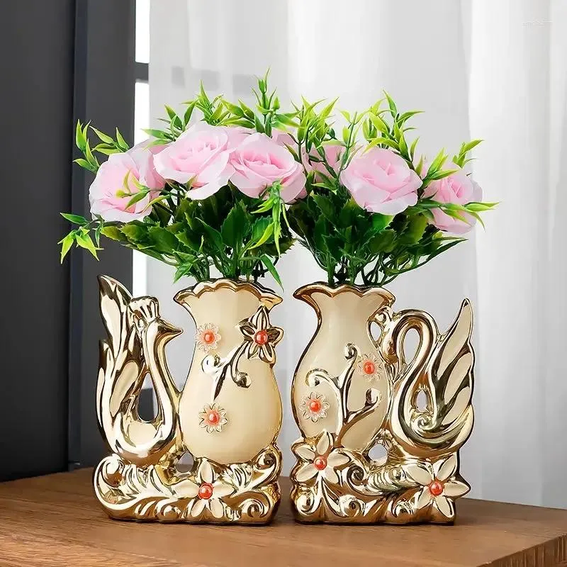 VASES NORDIC EXQUISITE SWAN CERAMIC VASE FLOWER ARFILNAGE SET EL CLUB OFFICING FORNISHING CROFFSホームコーヒーテーブル装飾装飾