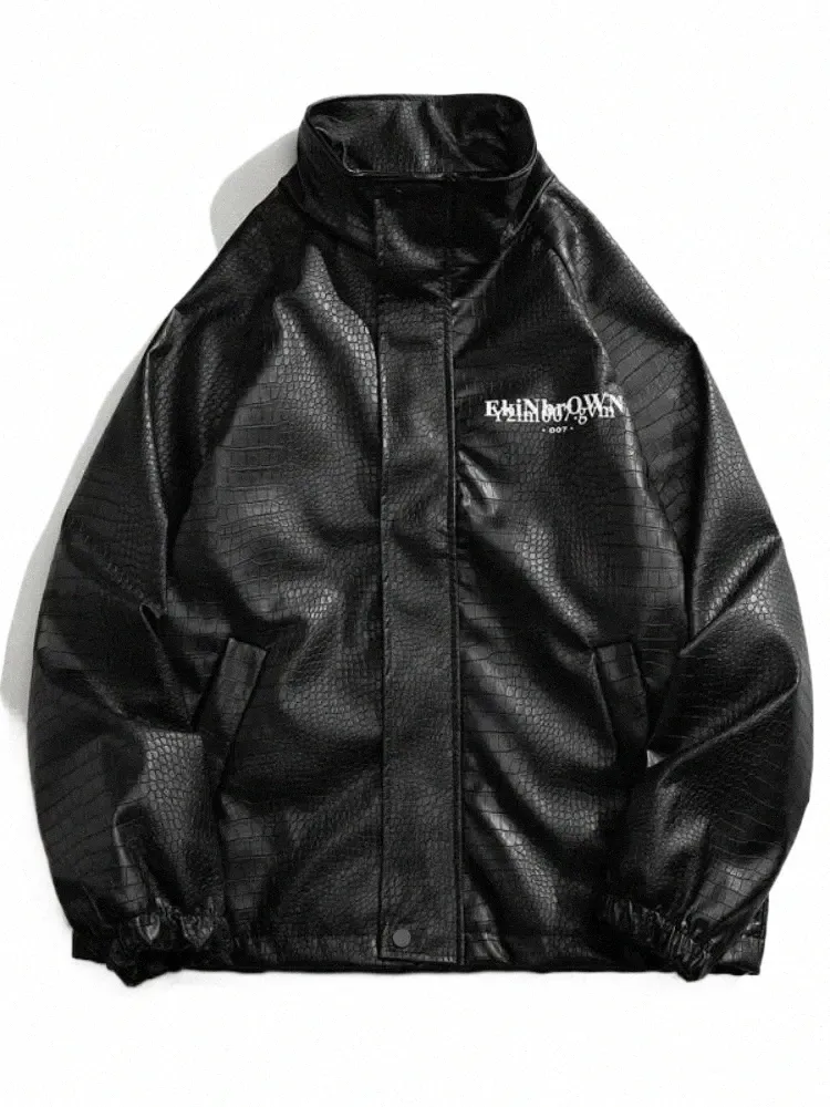 gmiixder Американская куртка Oldschool Мужская панк-ниша из искусственной кожи Куртка-бомбер в стиле хип-хоп Женская уличная куртка с надписью Мотоциклетное пальто n0eh #