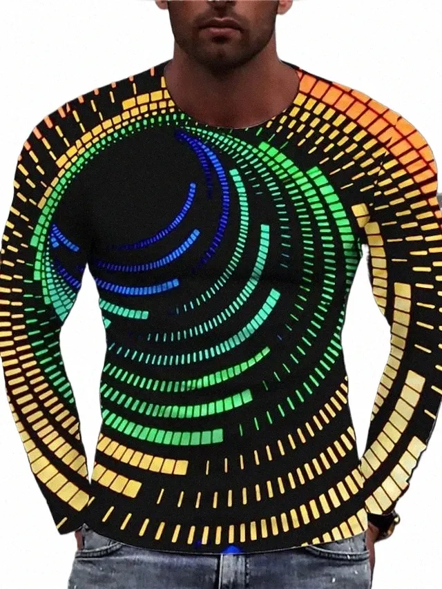 2022 Mannen Zomer Lg Mouwen Tech Swirl Digitale Informati 3D Afdrukken Mannen T-shirt Harajuku Fi Streetwear Trui G45r #