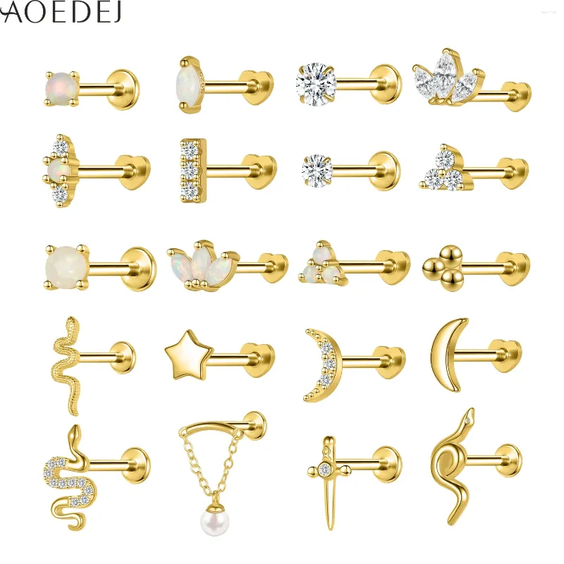 Stud Oorbellen AOEDEJ 1 Stuk 16G 925 Sterling Zilveren Oorbel Platte Achterkant Kraakbeen Piercings Goud Kleur Snake Maan Sieraden