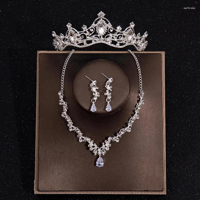 Necklace Earrings Set Crystal Costume Bridal Rhinestone Choker Tiara Crown For Women Bride Wedding Jewelry Gift