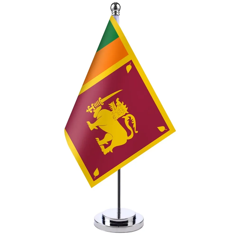 Accessories 14x21cm Office Desk Flag Of Sri Lankan Banner Boardroom Table Stand Pole The Sri Lankan National Flag Set Meeting Room Decor