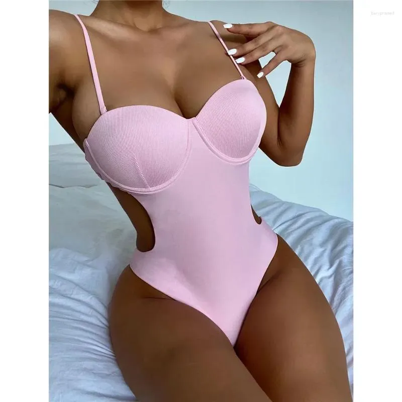 Maillots de bain pour femmes Sexy Push Up Bikini One Piece Maillot de bain Femme Beachwear Sweet Pink Monokini Summer Beach Costumes Baignade Natation Biquinis