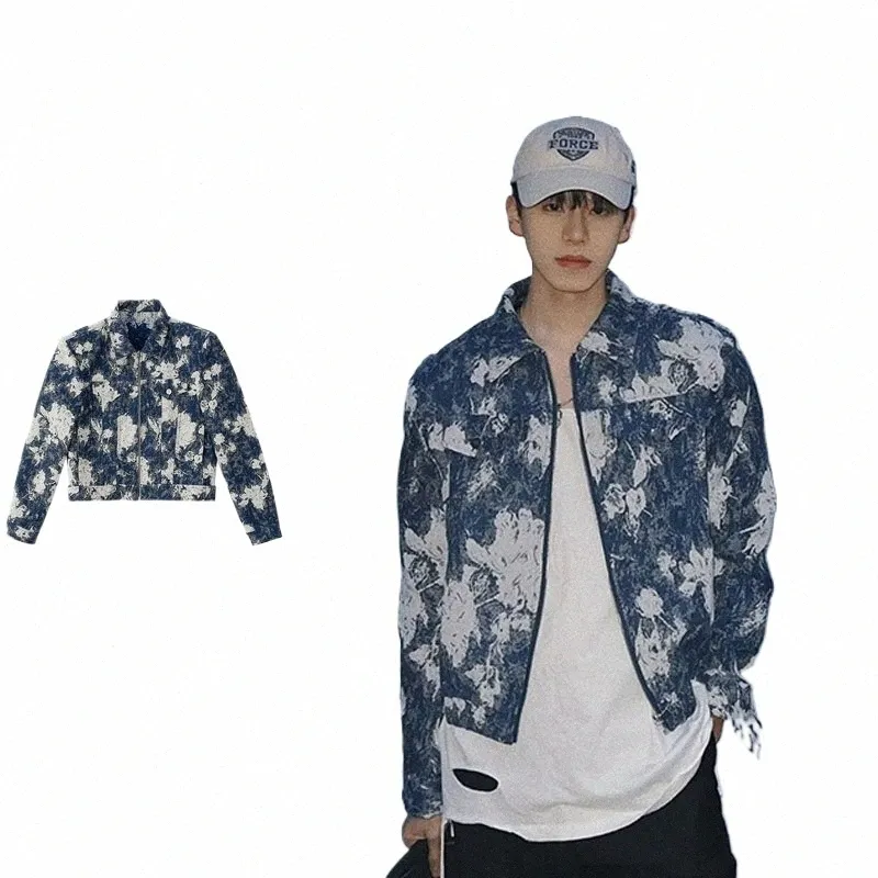 Retro Jacquard Wzór krótki kurtki mężczyzna kobieta Korea Casual Zapip Cargo Coats Spring Autumn para harajuku granica oversize r6ep##