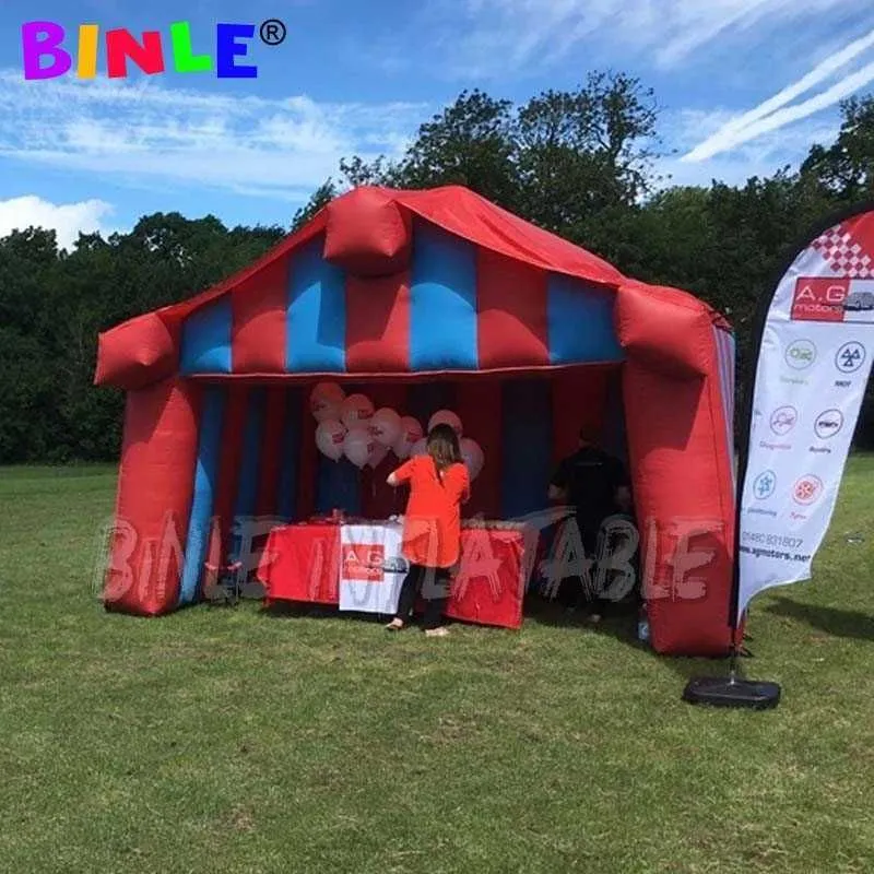 4x2.5m 13x8ft grossistanpassad rödblå uppblåsbar godishus sprängs uppblåsbar mat som serverar skyddskoncession Standbås tältbutik till salu001