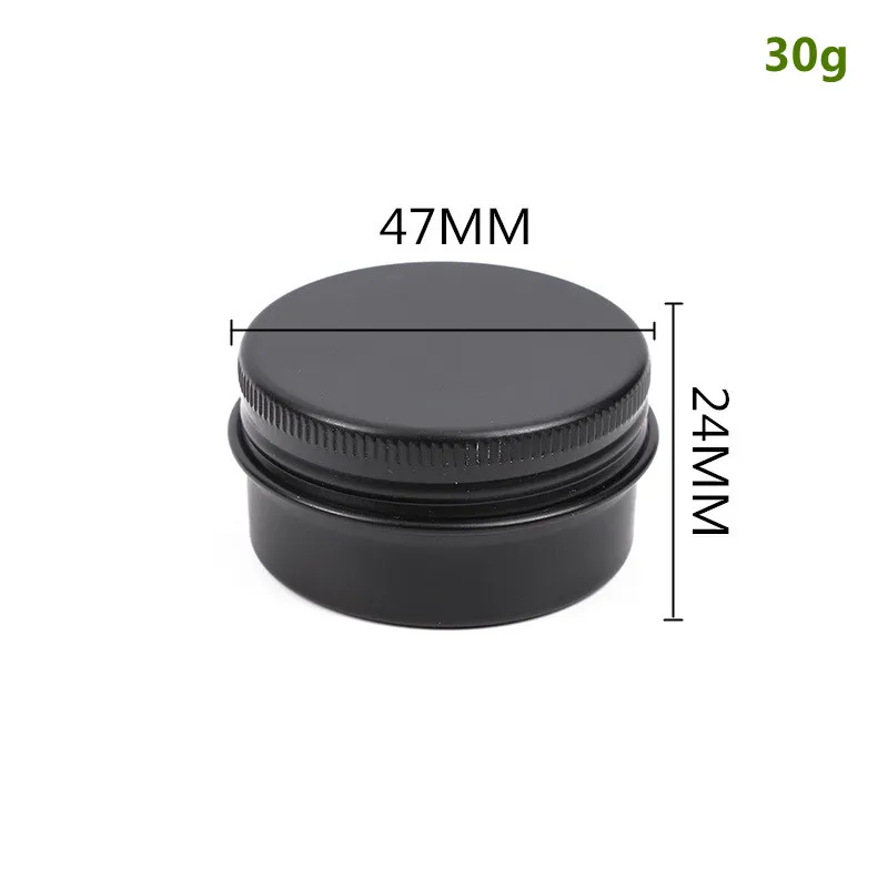 30g/1 oz de jarra de lata de alumínio preto para creme unhas vela de vela cosmética garrafas recarregáveis latas de chá latas de vela de metal jarros