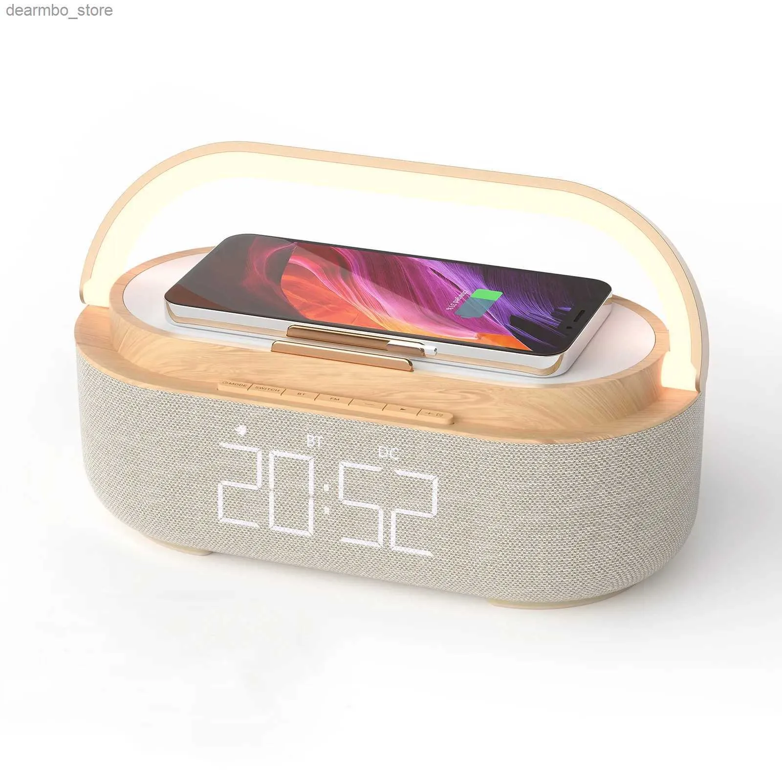 Настольные настольные часы Настольный будильник с беспроводным зарядным устройством современный деревянный цифровой светильник Qi беспроводная панель для быстрой зарядки будильник со светодиодной подсветкой подходит для iPhone 13 1424327