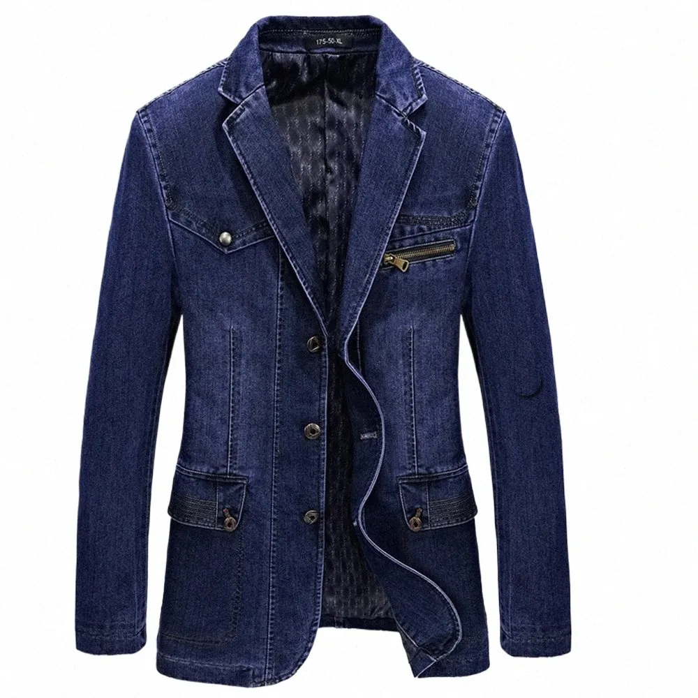 multi Pocket Denim Jacket Men Spring Blazer Suits Jacket Mens Busin Leisure Suits Cowboy Westerner Male Jeans Coat Size L~4XL N330#