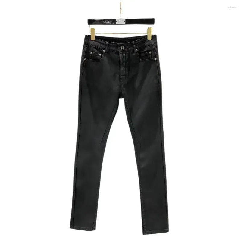 Jeans pour hommes hommes cire denim coton vêtements de sport enduit automne droite solide haute rue noir pantalons longs