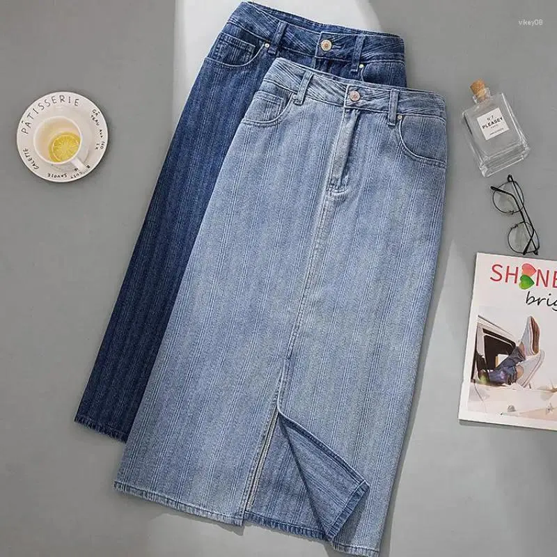 Skirts Denim Skirt Women High Waist Long A-line Office Lady Retro Plus Size Streetwear Blue Pencil For Womens