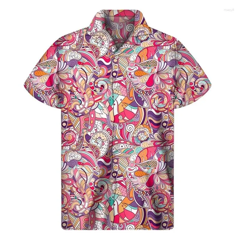 Chemises décontractées pour hommes Mandala Floral Bohemian Chemise hawaïenne Hommes Femmes surdimensionnées manches courtes Tees 3D imprimé bouton ethnique chemisier à revers