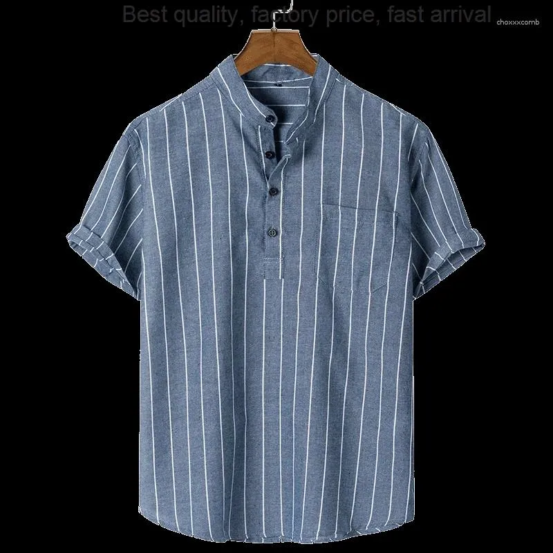 Koszule męskie Wysokiej jakości moda pasiastka kolorowy stojak na kolorowe stojak z krótkim rękawem 2024 Summer