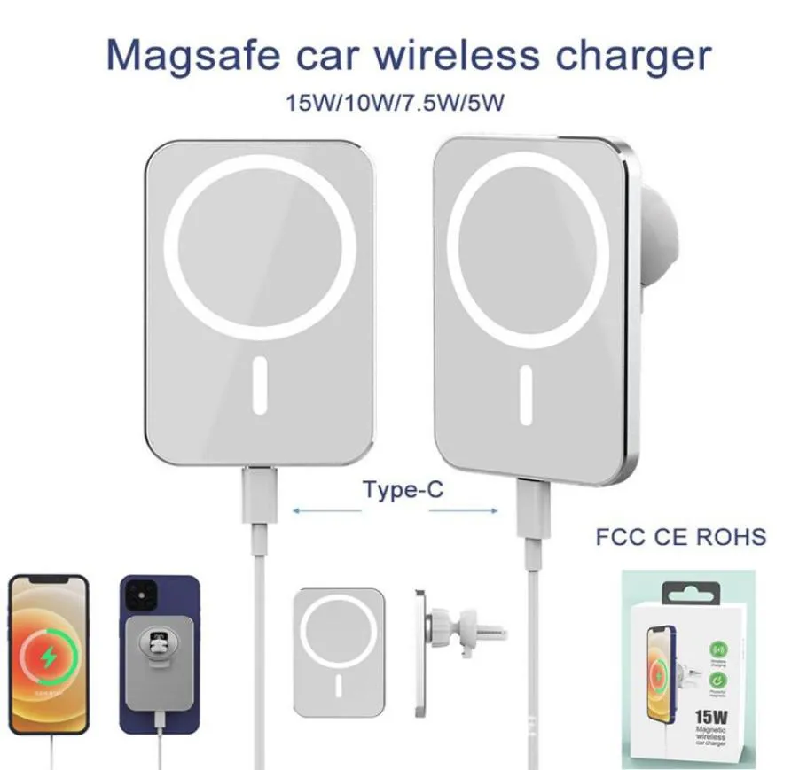 Chargeur de voiture sans fil 15W Support de charge rapide magnétique Support de téléphone portable à serrage automatique Compatible avec iPhone 13 12 Mini Pro Max8867363