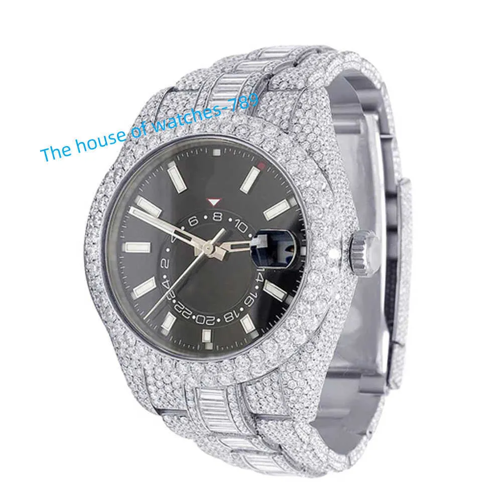 Op maat gemaakt herenmerkhorloge Ice out vvs moissanite diamanten mechanisch horloge