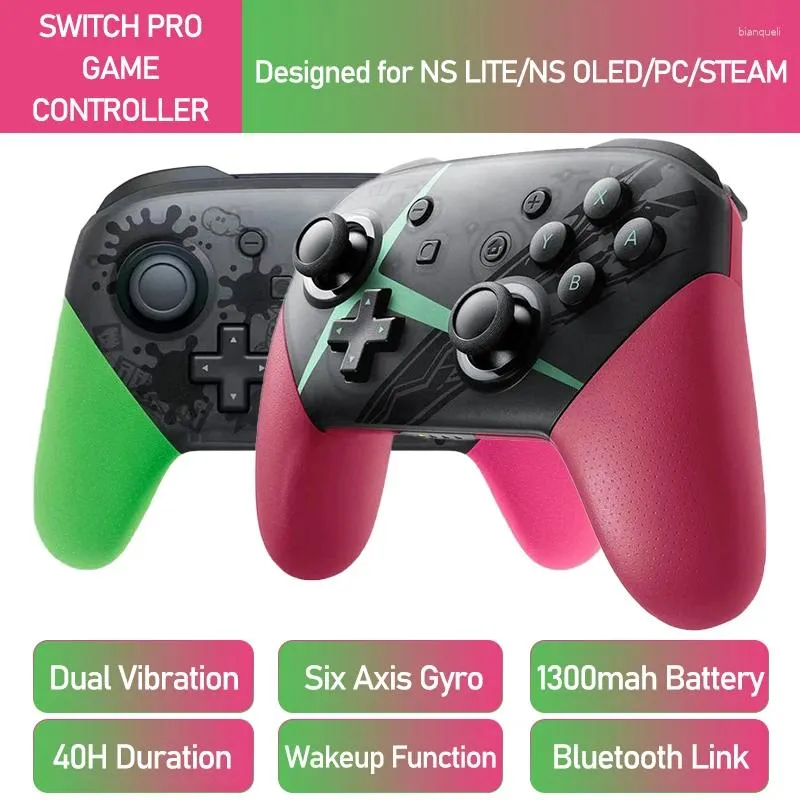 Contrôleurs de jeu Contrôleur de commutateur sans fil à distance Pro pour LITE/OLED double vibration six axes gyroscope Bluetooth manette de jeu avec batterie 1300