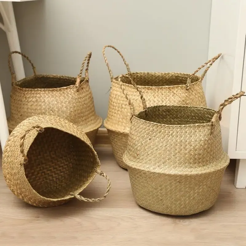 Cestas cesta de flores nórdicas, cesta de tecelagem portátil, vaso de flores, planta de tecelagem de grama, saco de tecelagem de grama dobrável de chão
