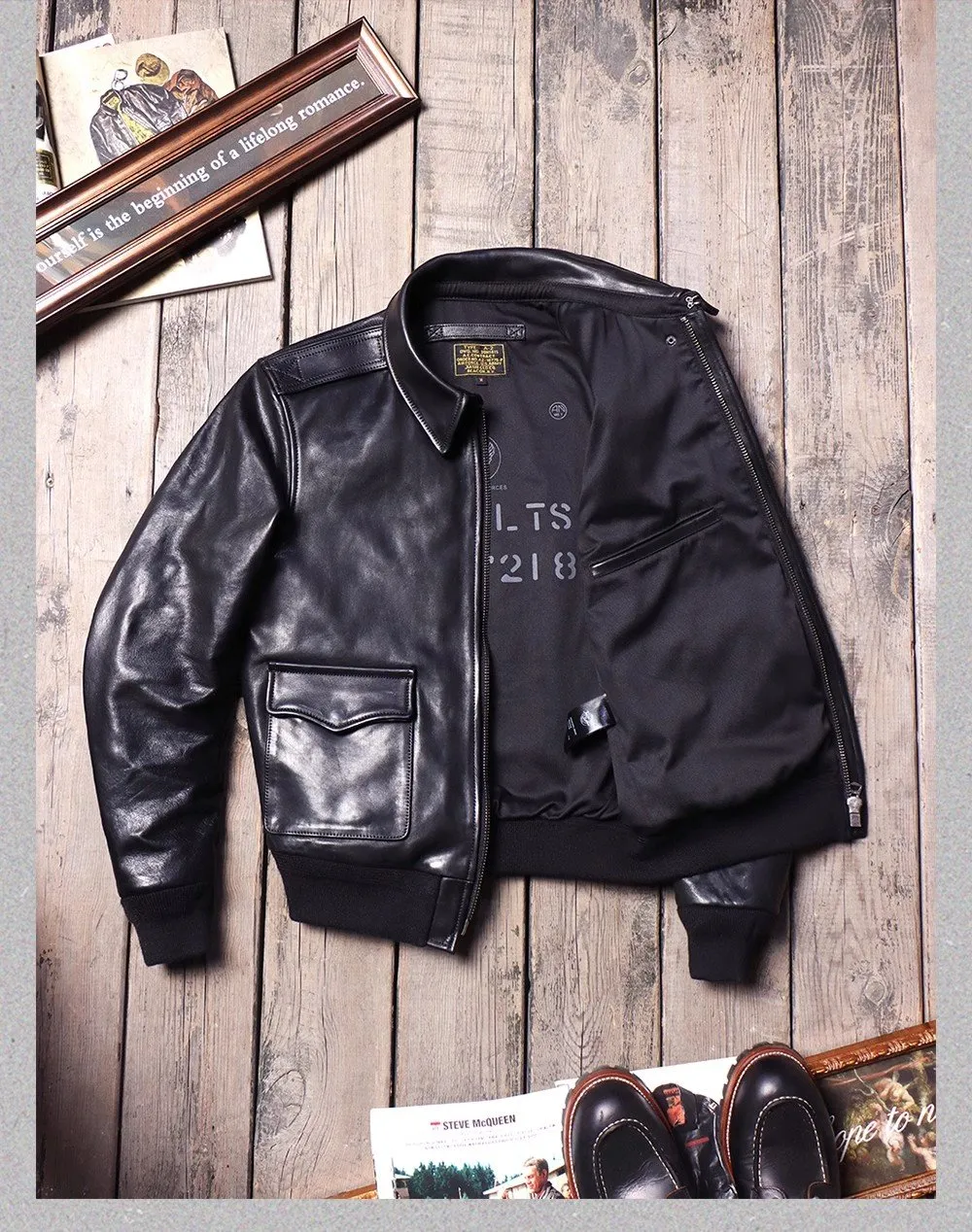 Free Ship! Vintage A2 Bomber Leather Jacket - 1.4mm Cowhide Flight