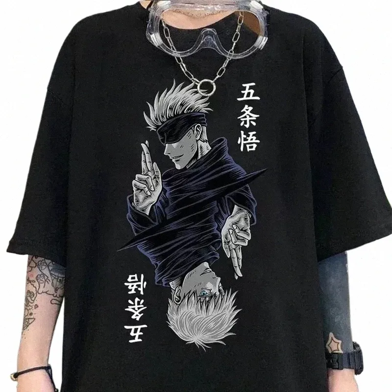 Japonés caliente Jujutsu Kaisen Satoru Gojo Anime Imprimir camiseta para hombre Casual Streetwear manga corta O-cuello Cott camiseta para mujeres h4Pn #