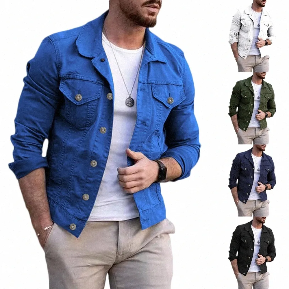 Mens Smart Jacket Solid Color Jacket Autumn and Winter Large Size Casual Retro Coat Slim Lapel Denim Street Top Herrkläder Q4MC#