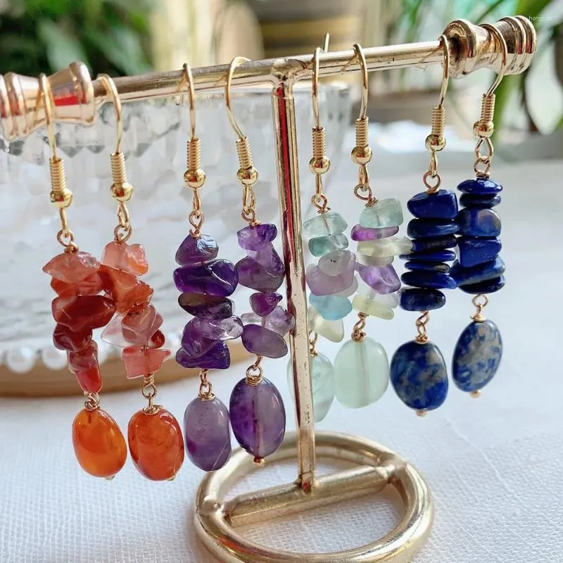 Boucles d'oreilles pendantes Reiki cristal naturel pour femmes puce pierre longue gland pendule minerai roche cornaline violet goutte boucle d'oreille Femme