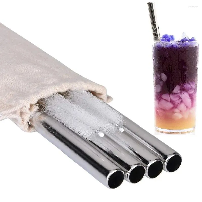 Drinking Straws 4Pcs 304 Stainless Steel 12mm Extra Wide Reusable Metal For Boba Bubble Tea Smoothie Milkshake