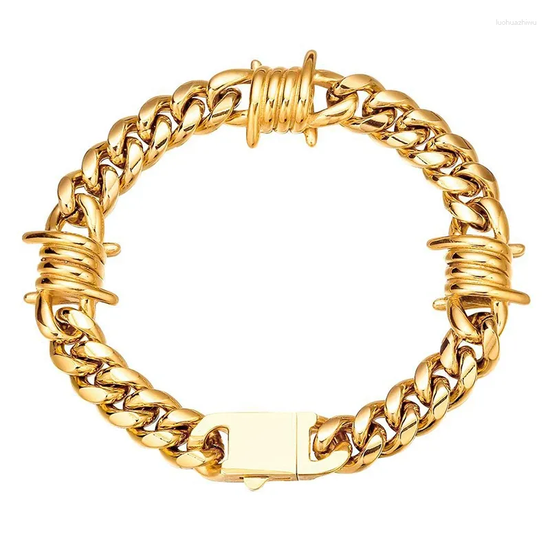 Link Armbänder 10mm Breite Hip Hop Bling Gold Farbe Edelstahl Kubanische Miami Kette Für Männer Rapper Schmuck Drop