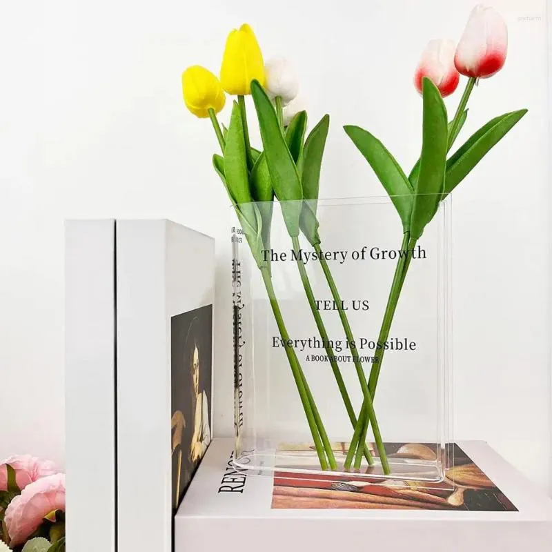 Вазы Элегантная книжная ваза Прозрачный акрил для посадки цветов Эстетическое украшение для дома и офиса Подарок для любителей