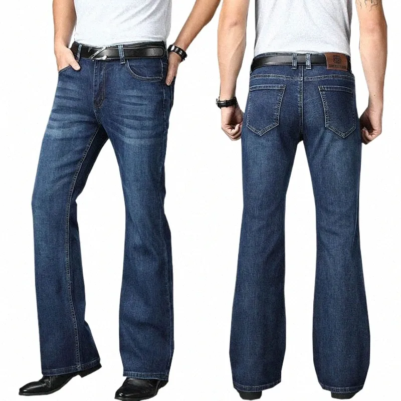 Jeans Männer Herren Ausgestellte Jeans Boot Cut Bein Ausgestelltes Männlich Designer Klassische Denim Jeans Hohe Taille Stretch Lose Ausgestelltes Blau 17aZ #