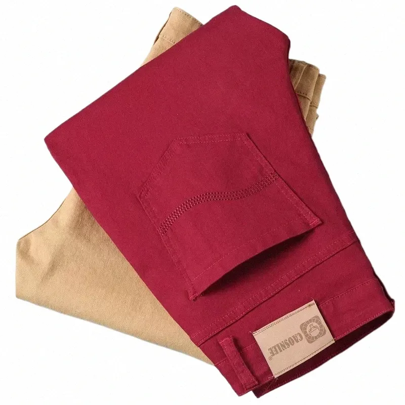 Jean kaki rouge vin pour hommes, pantalon classique en Denim, couleur unie, extensible, droit, de marque, U709 #, nouvelle collection 2023