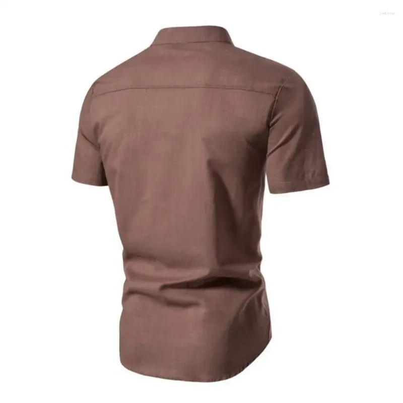Herr t skjortor avslappnad stil män skjorta står krage elegant smal passform sommar för formella affärsevenemang mjuka