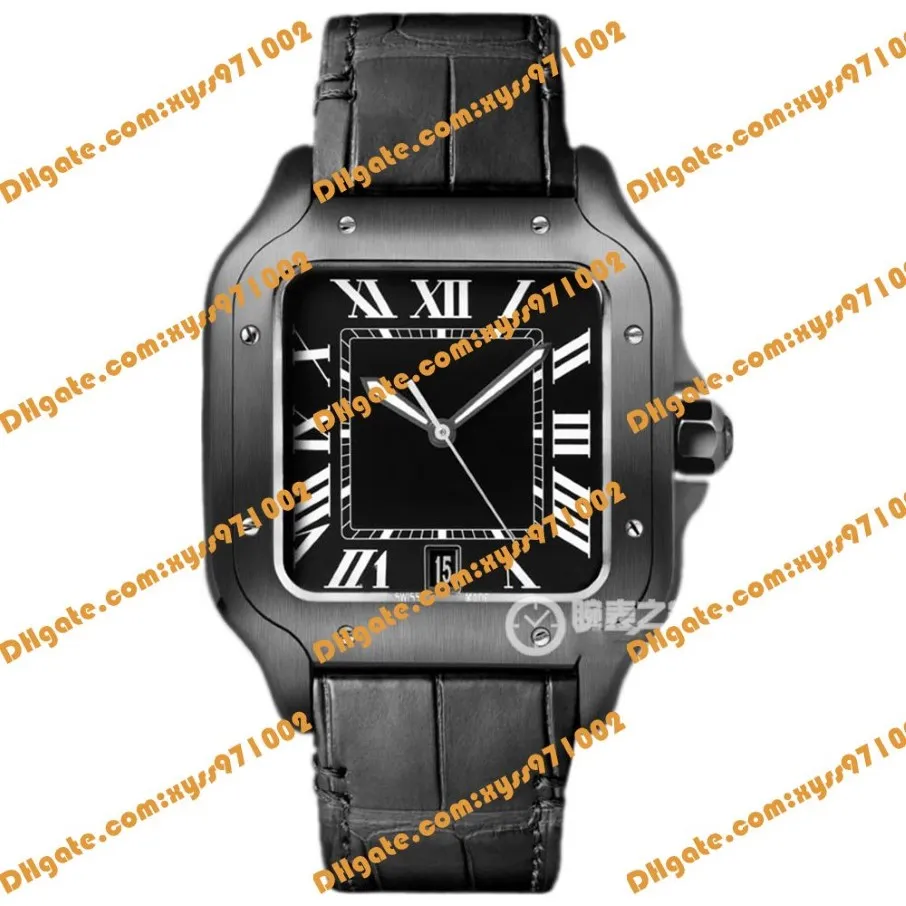 Relógio automático asiático de alta qualidade 39 8mm relógio masculino preto mostrador romano pulseira de couro preto safira vidro fivela dobrável cale292l