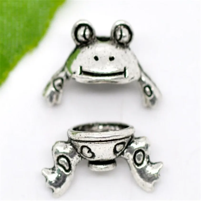 Zinc Alloy 100 Sets Silver Tone Frog Charm Bead Caps Set 15x9mm214r